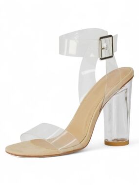 Nude Clear Strap Block Heels